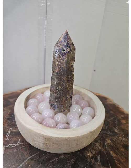 Load image into Gallery viewer, 1.90LB 1Pcs Natural Purple Tower &amp; 22 Rose Quartz Crystal Spheres W/wood Bowl

