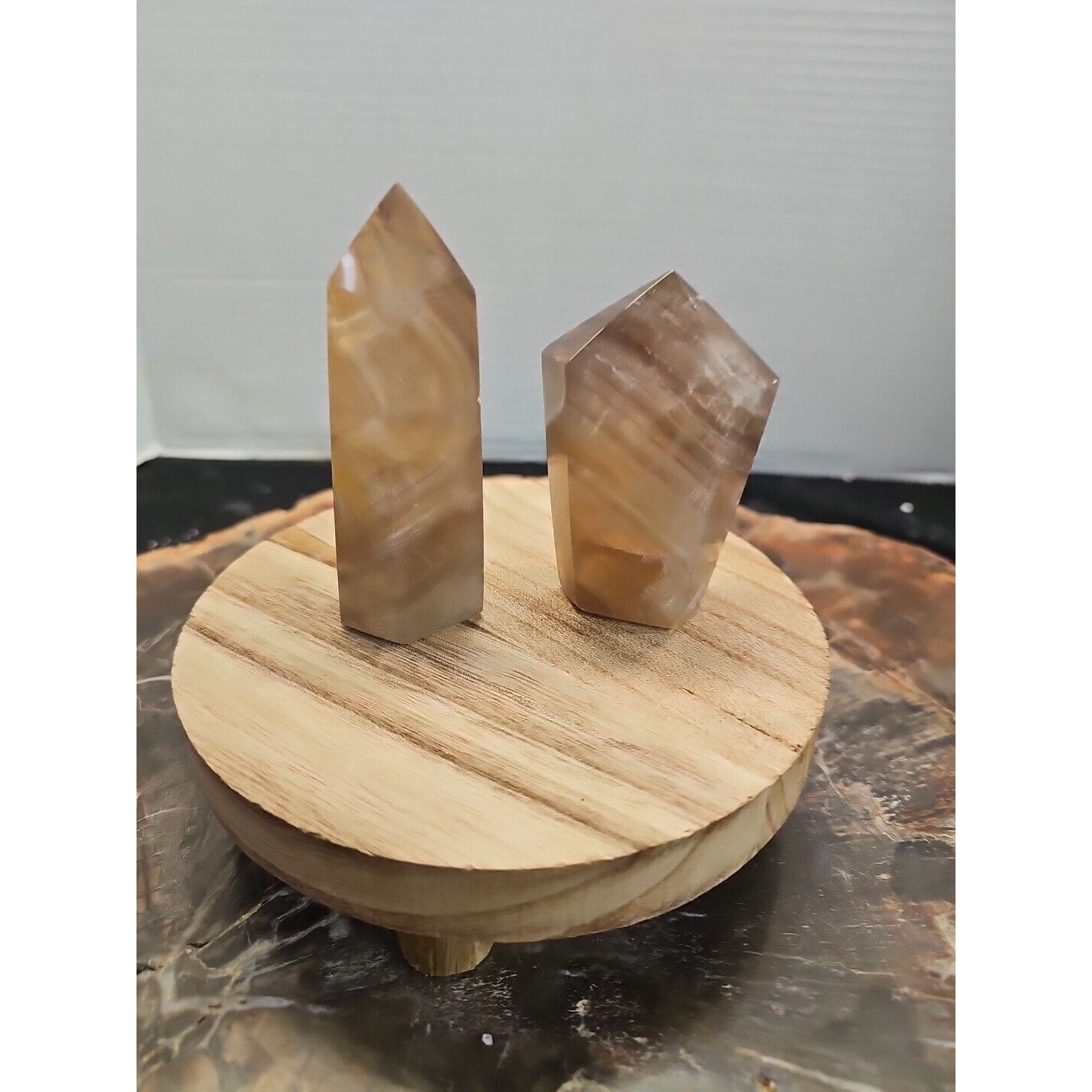 2Pcs Natural Rainbow Fluorite Quartz Crystal Point Tower Polished Healing