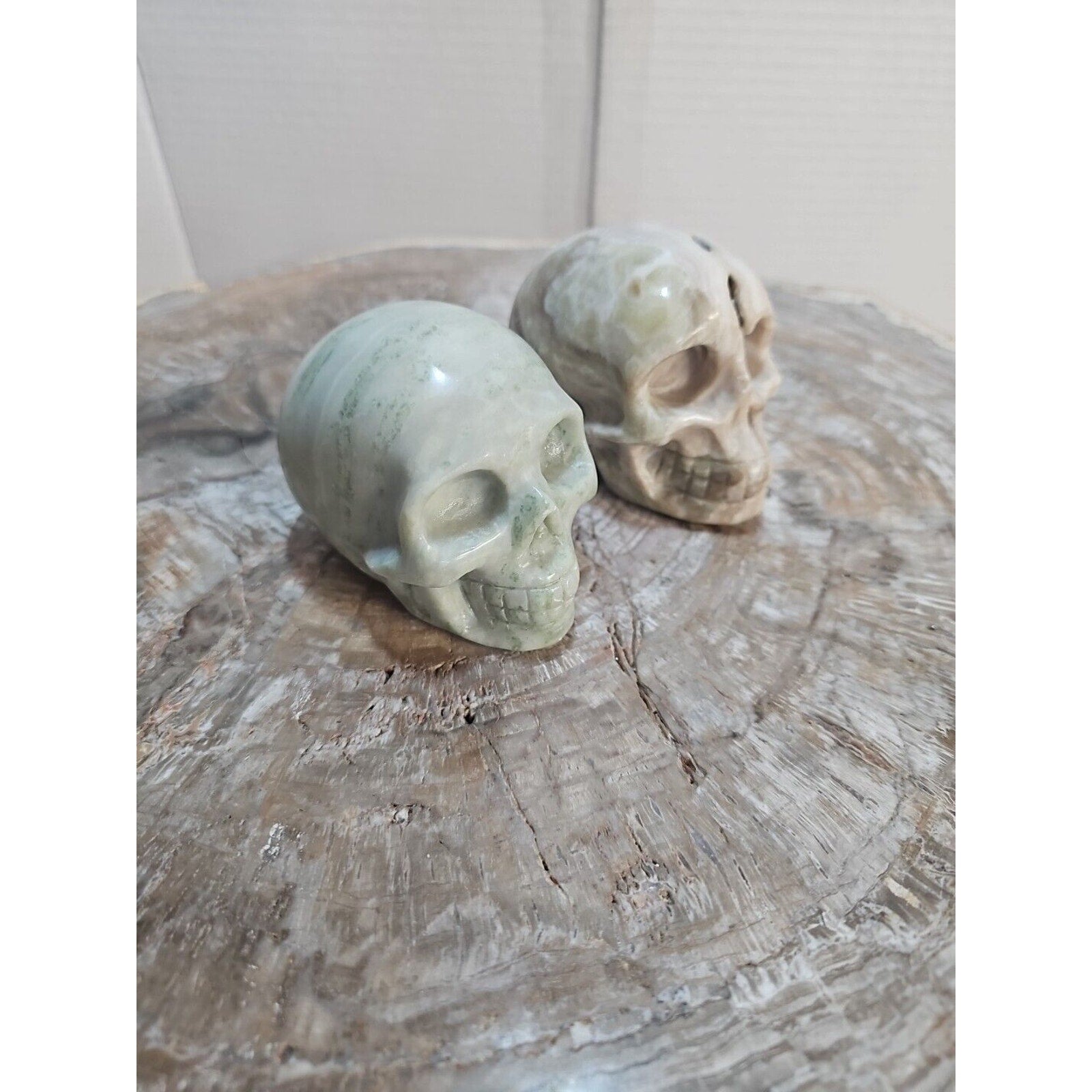 2.18LB 2Pcs Natural Jasper Calcite Skulls Crystal Carving Mixed Stones Healing