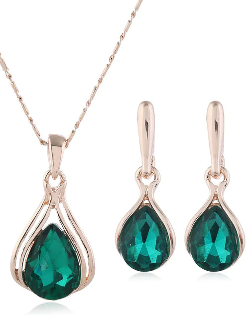 Load image into Gallery viewer, Crystal Rose Gold Water Drop Jewelry Set
