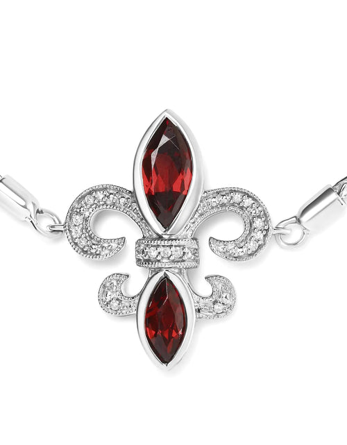 Load image into Gallery viewer, .925 Sterling Silver Marquise Garnet  and Diamond Accent Lariat 4”-10” Fleur De Lis Adjustable Bolo Bracelet (H-I Color, SI1-SI2 Clarity)
