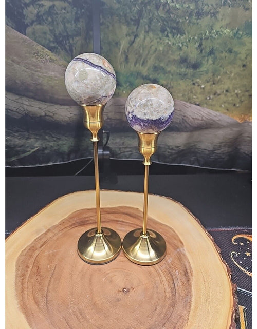 Load image into Gallery viewer, Amethyst Chevron Sphere Pair W/Stands
