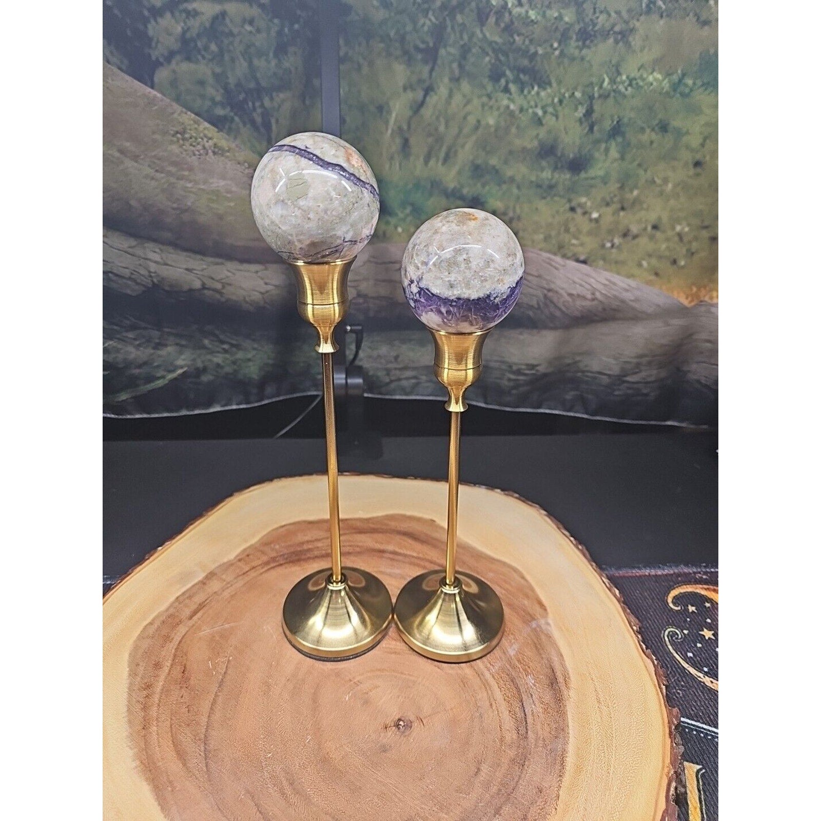 Amethyst Chevron Sphere Pair W/Stands