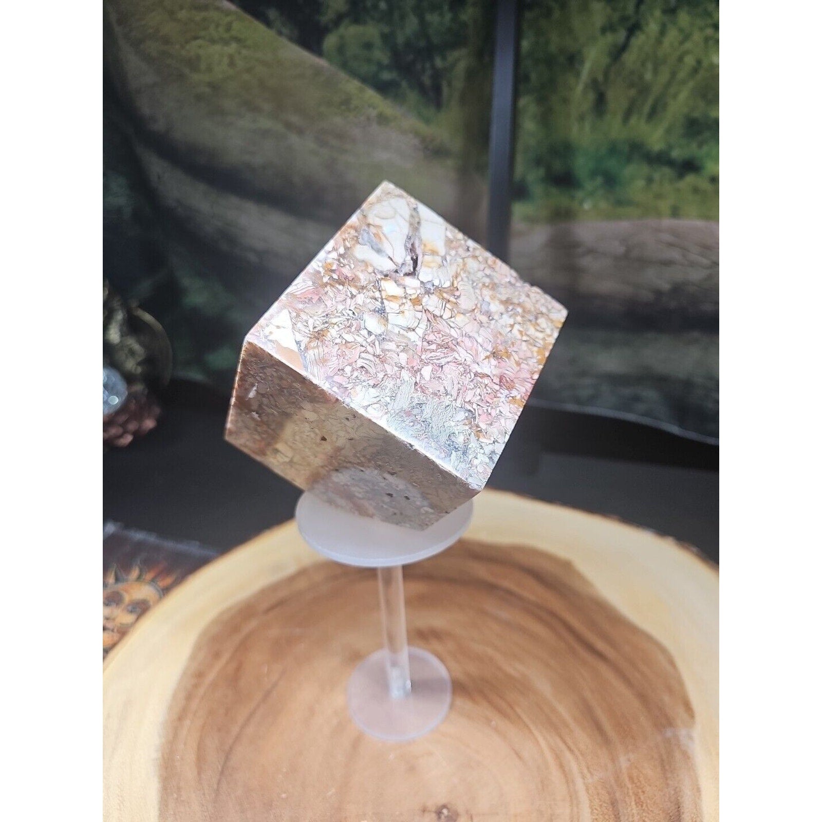 2.83LB 1Pcs Natural Ocean Jasper Onyx Quartz Crystal Geode Square Heptahedron