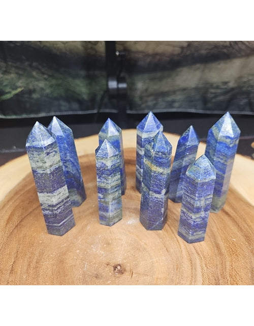 Load image into Gallery viewer, 1 Each Natural Blue Lapis Lazuli &amp; Pyrite Crystal Point Tower Brazil Rare
