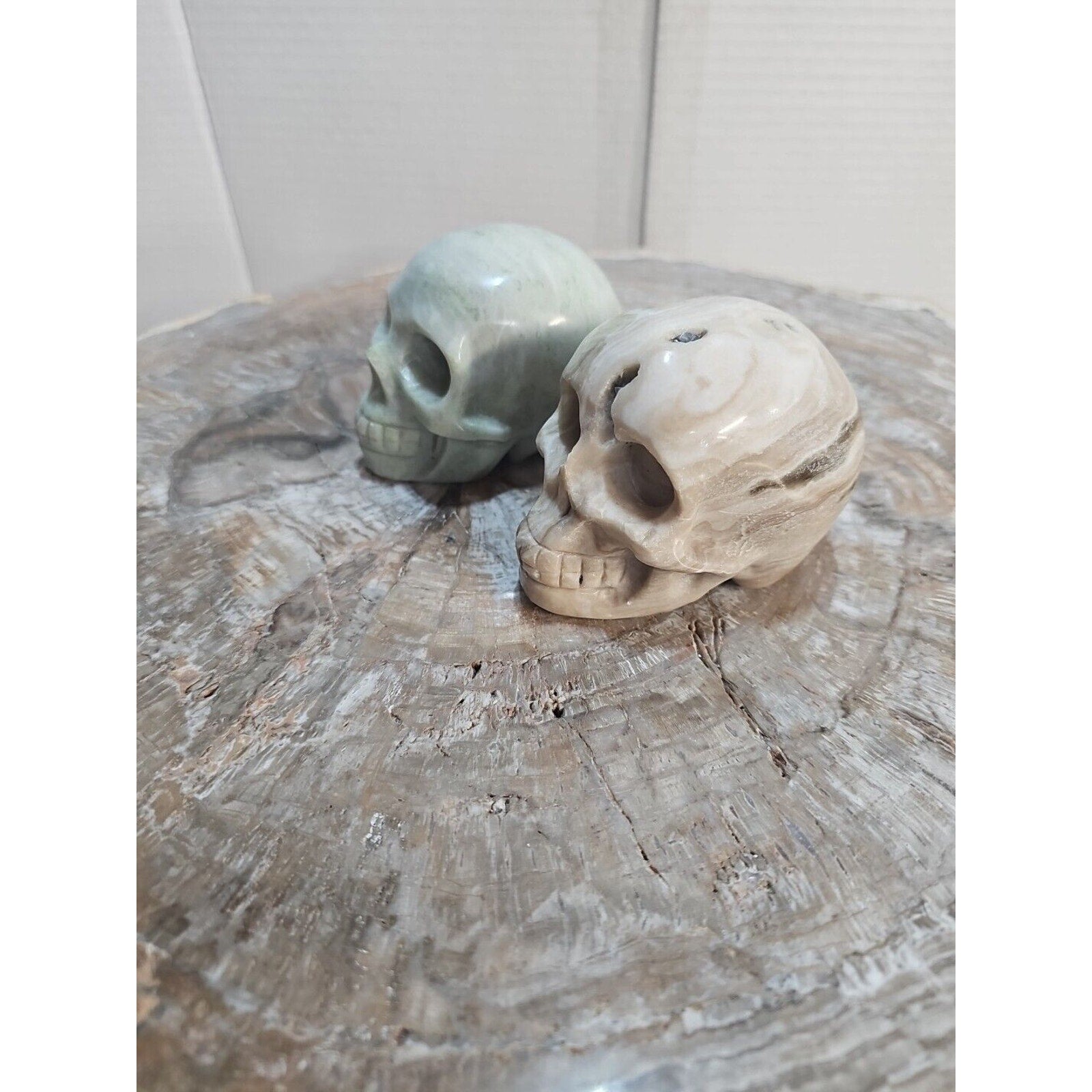 2.18LB 2Pcs Natural Jasper Calcite Skulls Crystal Carving Mixed Stones Healing