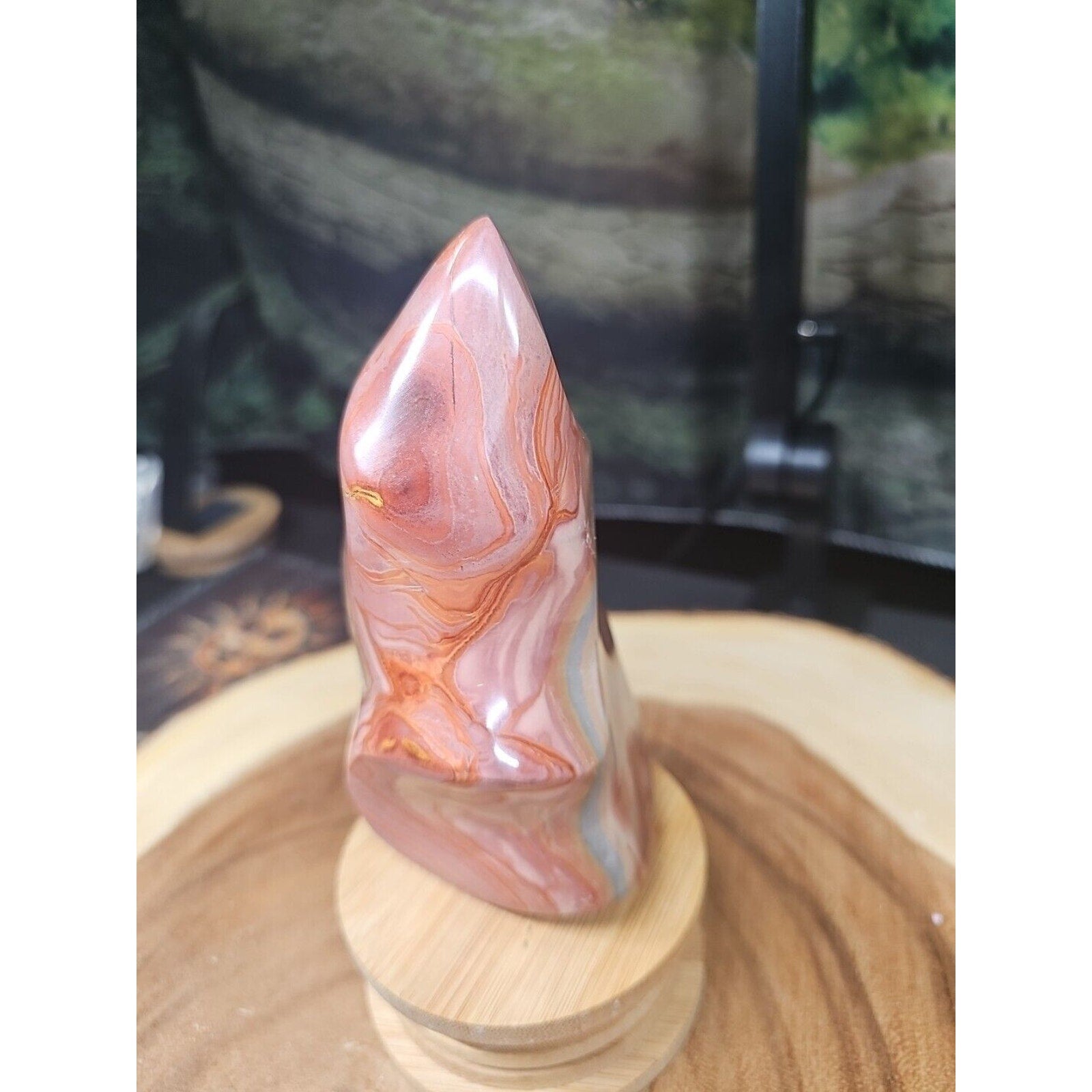 1.15LB 1Pcs Natural Polychrome Ocean Jasper Crystal Flame Point Carved Healing