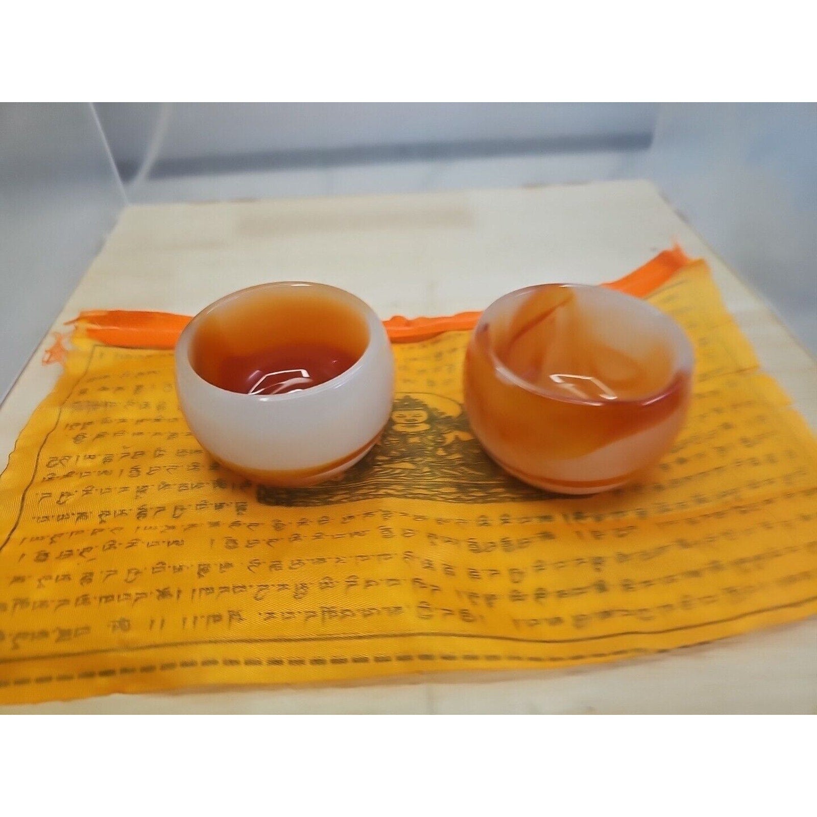 2Pcs Manmade Art Agate Carnelian Quartz Crystal Tea Cup Carving Healing