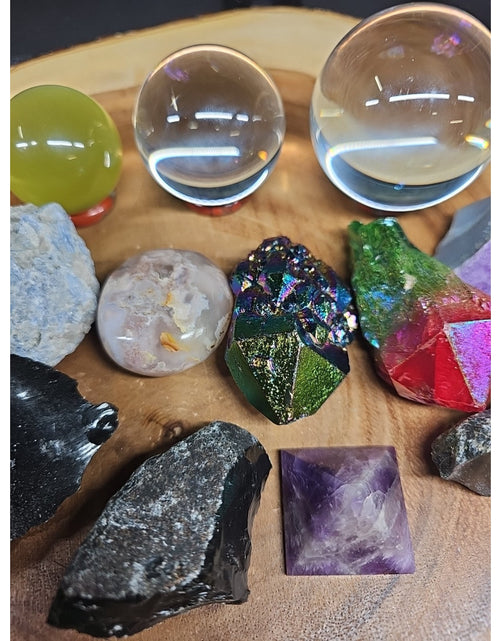Load image into Gallery viewer, Mix Crystal Lot 2 Glass Sphere, Selenite, Obsidian, Amethyst, Agate,titanium
