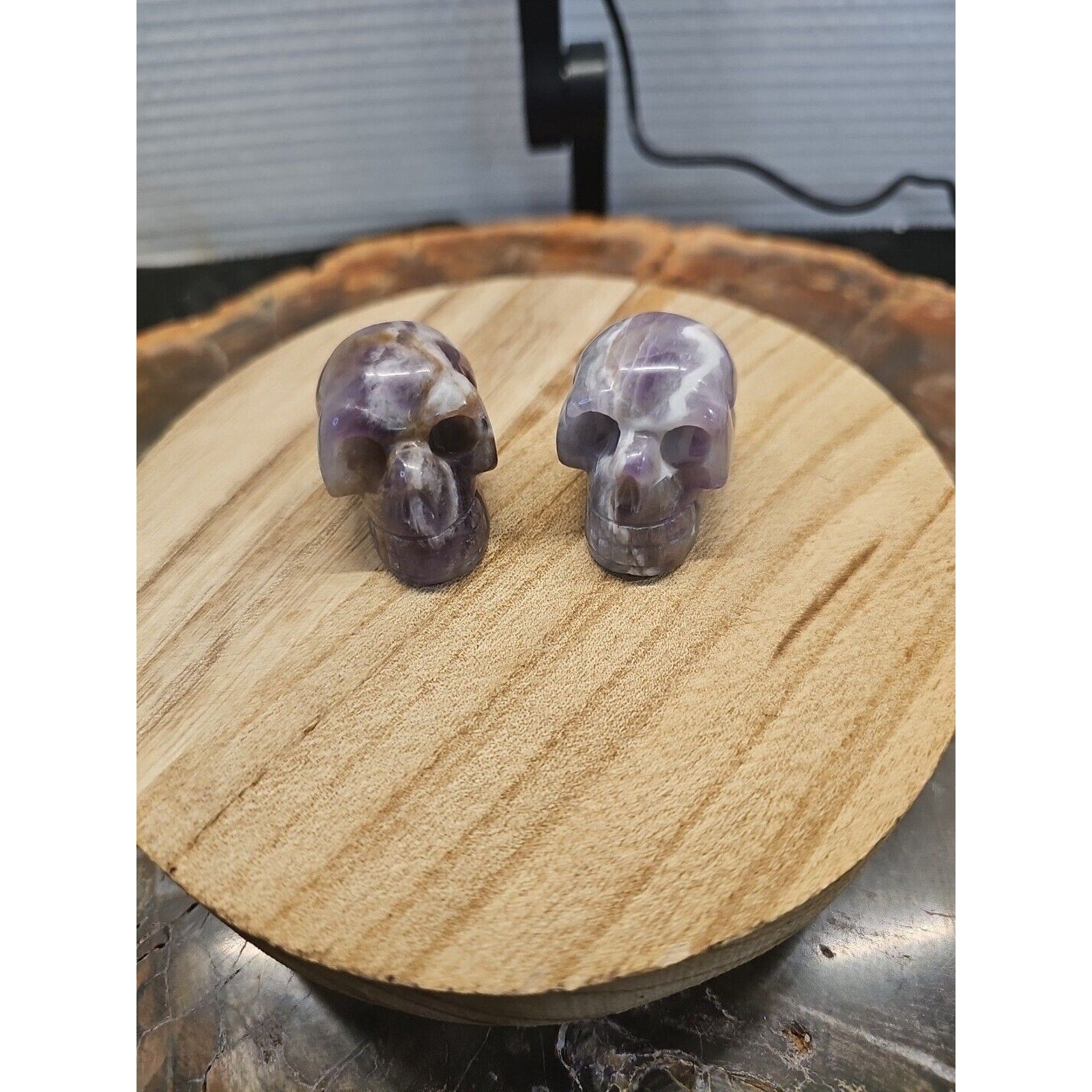 1 Pair DREAM AMETHYST CRYSTAL SKULLS 93g BEAUTIFUL AMETHYST DISPLAY ☠️