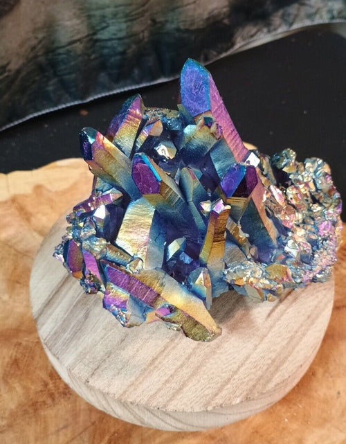 Load image into Gallery viewer, 1.27 Lb Rainbow Aqua Aura Quartz Crystal Cluster Points Titanium Coating
