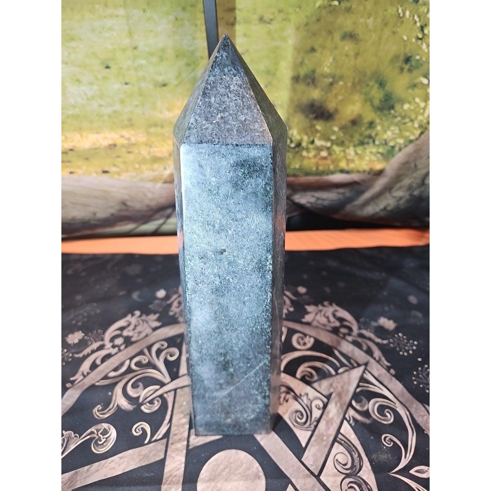 10.5LB 13" Natural Ancient Jasper Black Toumaline Crystal Tower Points Healing