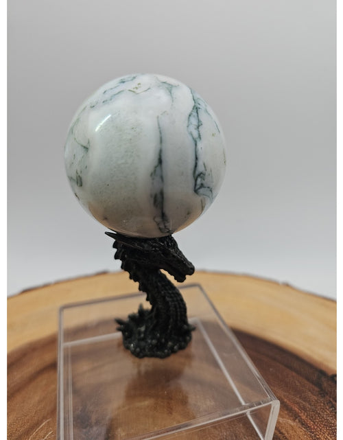Load image into Gallery viewer, Tree Agate Sphere .45lb 53mm W/Dragon Stand
