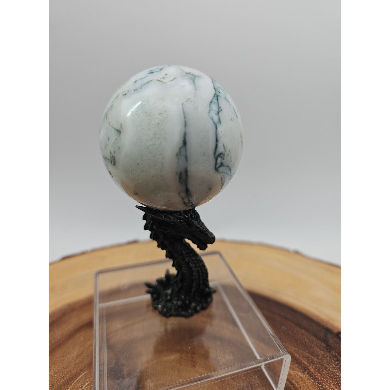 Tree Agate Sphere .45lb 53mm W/Dragon Stand