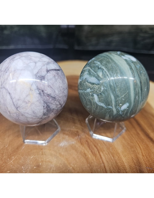 Load image into Gallery viewer, 2Pcs A Set Of Natural Quartz Crystal Jasper Sphere Ball Polished 50-60mm &amp;stand
