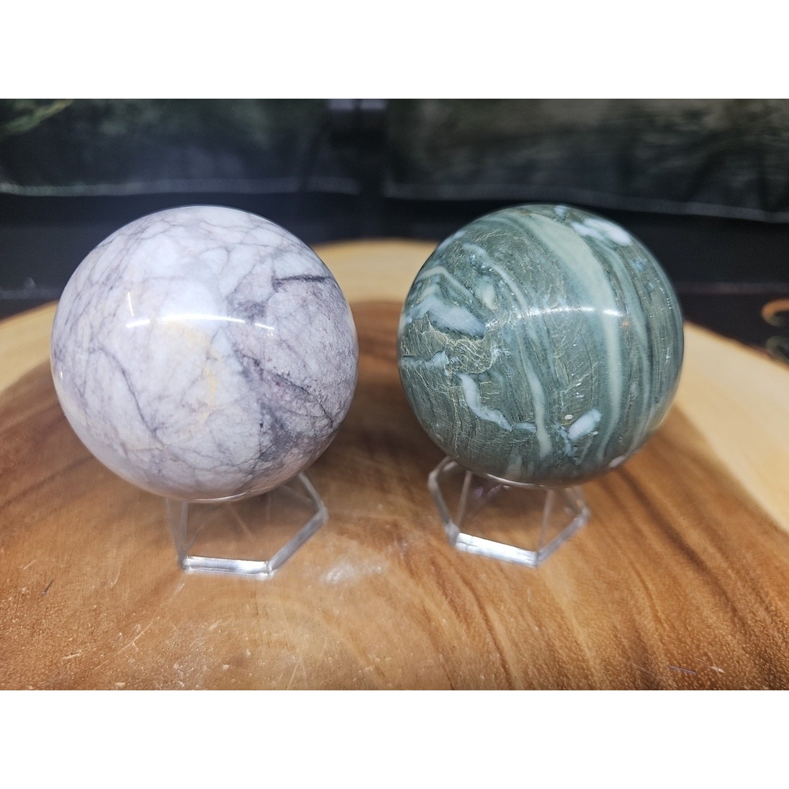 2Pcs A Set Of Natural Quartz Crystal Jasper Sphere Ball Polished 50-60mm &stand