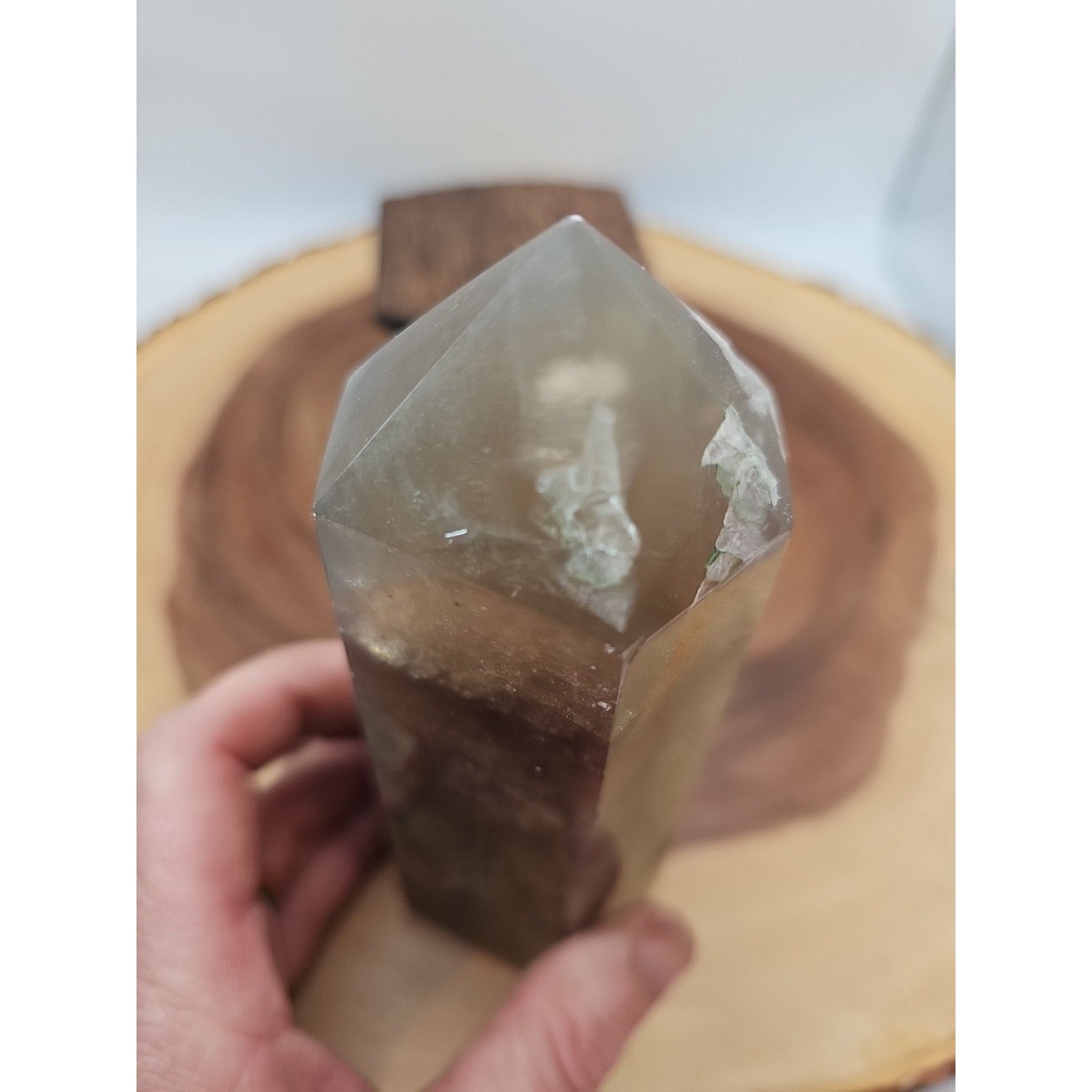 1.95lb Fluorite Quartz Crystal Point W/Stand