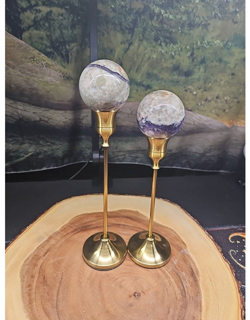 Load image into Gallery viewer, Amethyst Chevron Sphere Pair W/Stands
