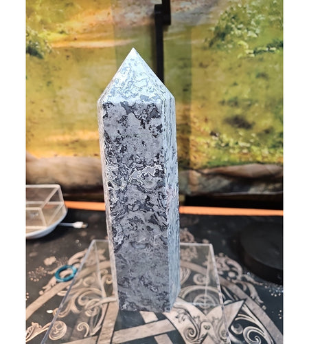 4.83lb 10in Tall Crazy Lace Jasper Crystal Point Tower Healing