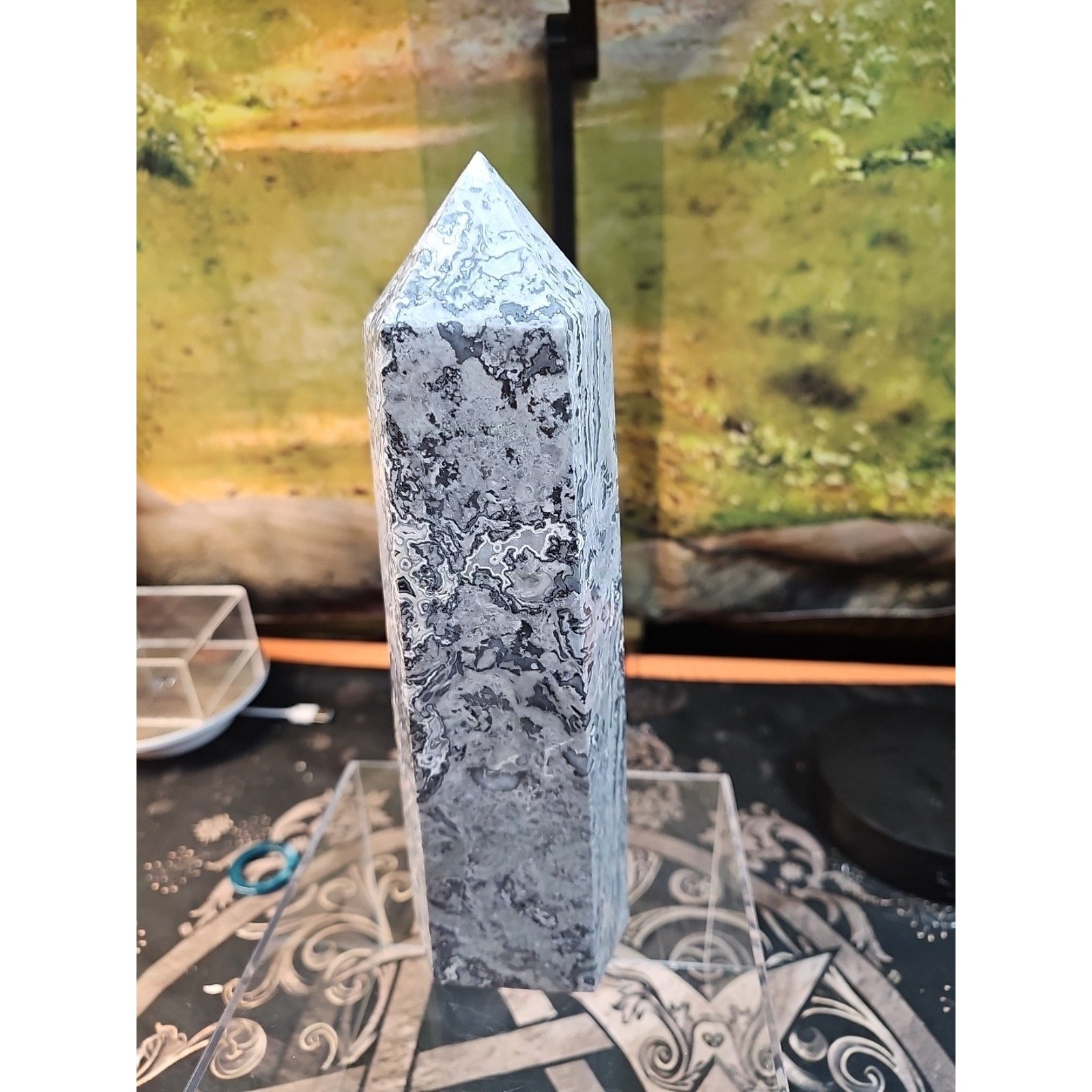 4.83lb 10in Tall Crazy Lace Jasper Crystal Point Tower Healing
