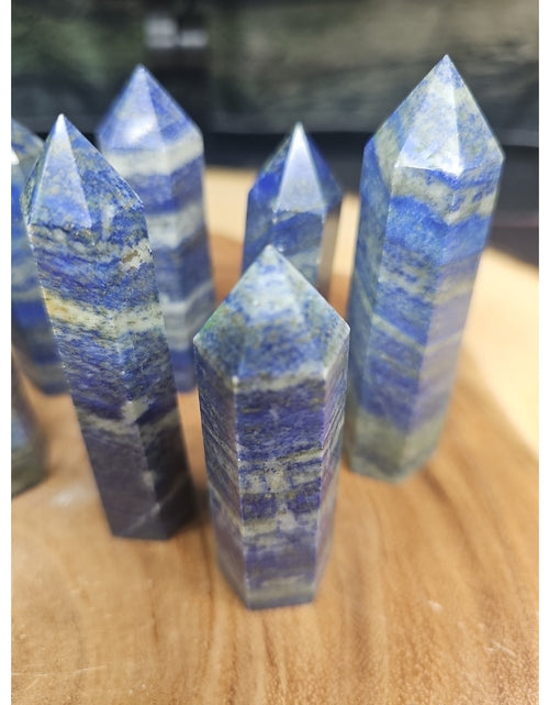 Load image into Gallery viewer, 1 Each Natural Blue Lapis Lazuli &amp; Pyrite Crystal Point Tower Brazil Rare
