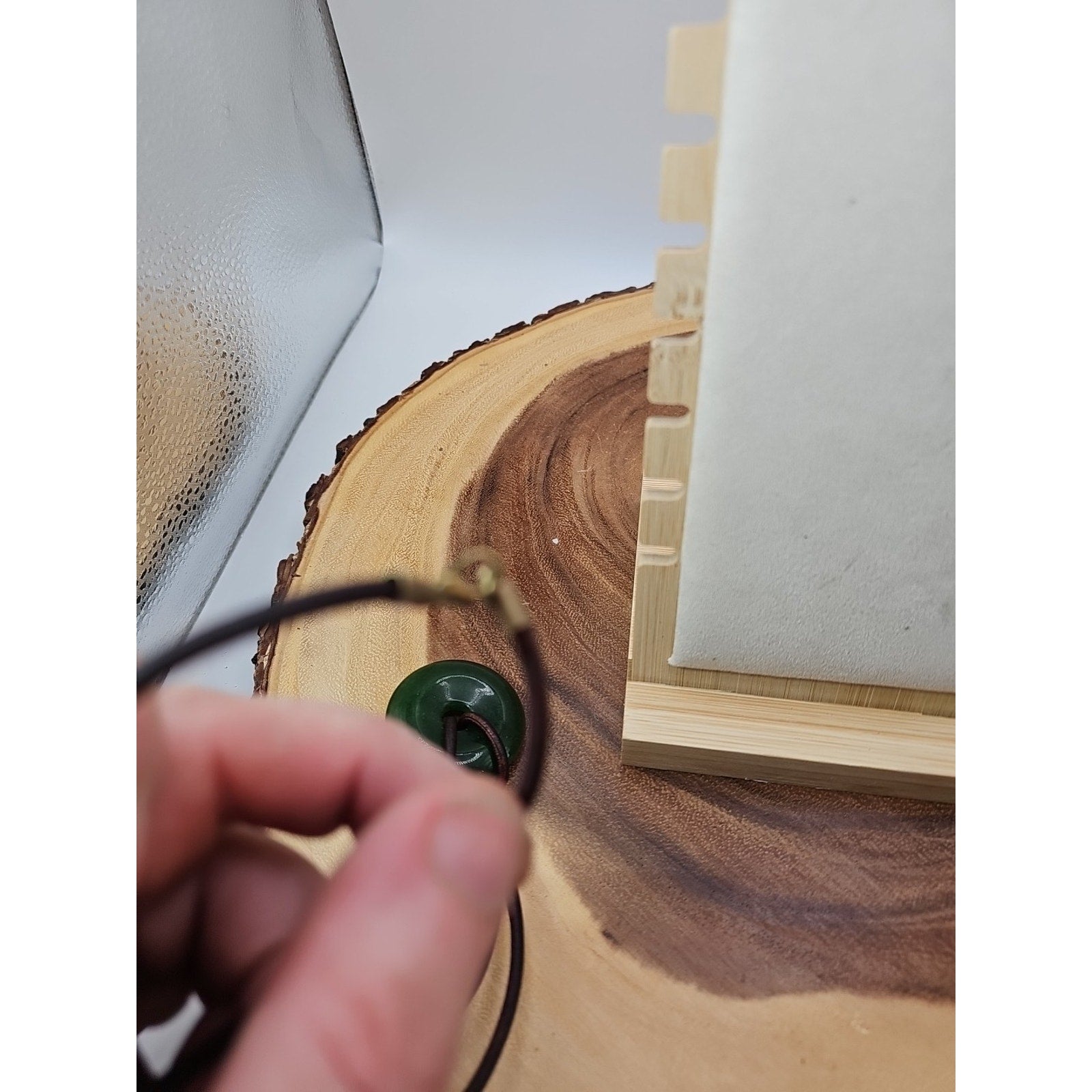Green jade good luck pendant 16in Leather Cord