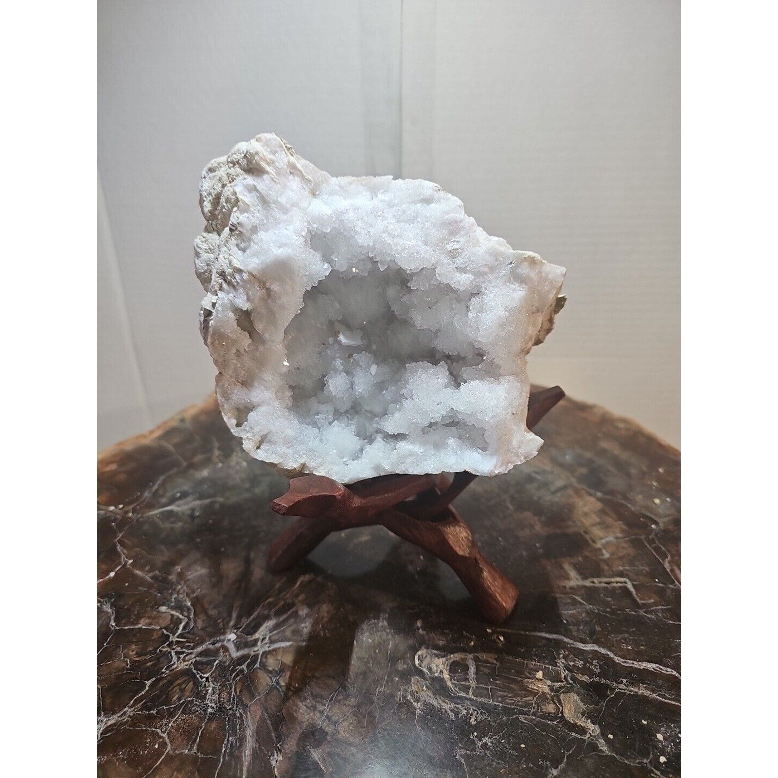 2.66lbs Geode Crystal Moroccan Quartz W /Stand