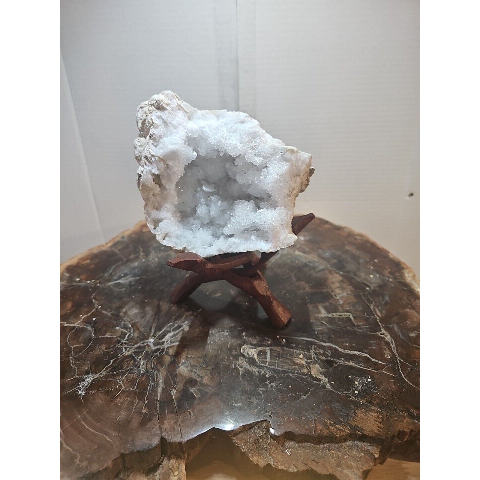 2.66lbs Geode Crystal Moroccan Quartz W /Stand