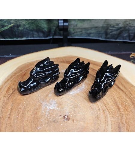 1 Each Natural Black Obsidian Quartz Crystal Dragon Head Carving 102grams 7-8cm