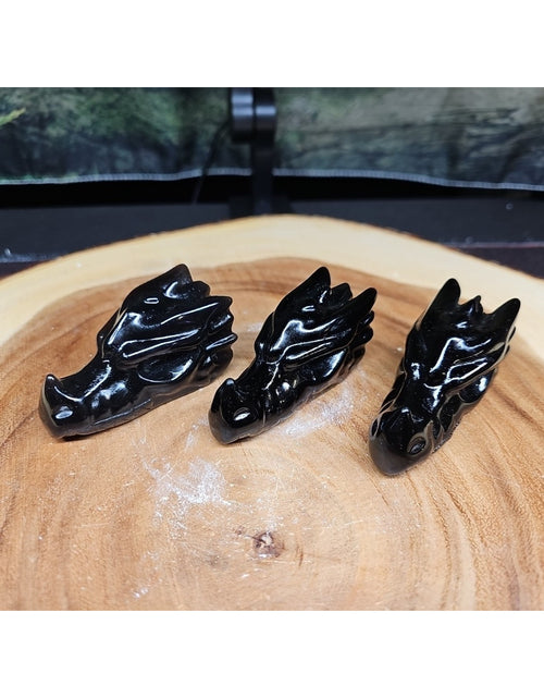 Load image into Gallery viewer, 1 Each Natural Black Obsidian Quartz Crystal Dragon Head Carving 102grams 7-8cm
