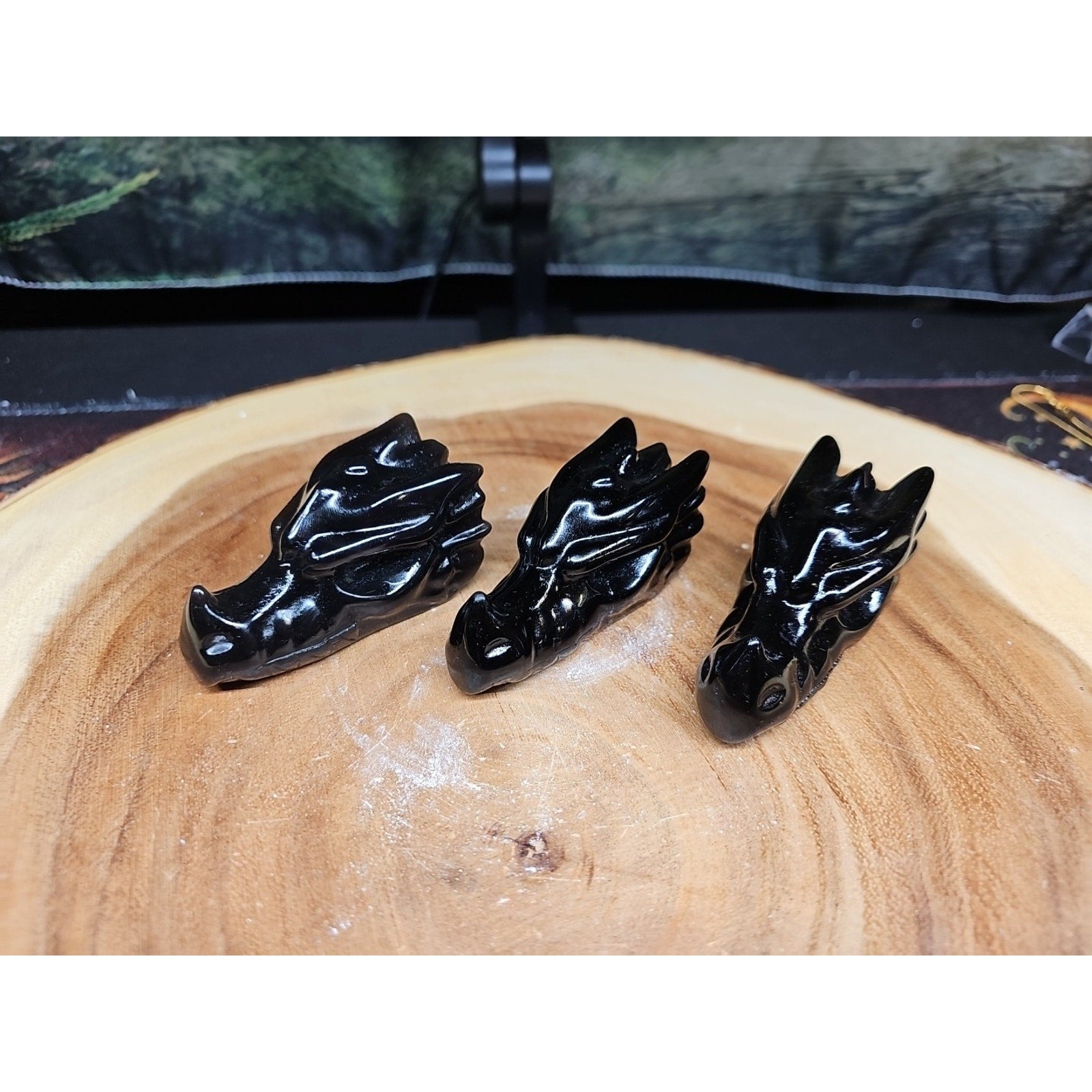 1 Each Natural Black Obsidian Quartz Crystal Dragon Head Carving 102grams 7-8cm