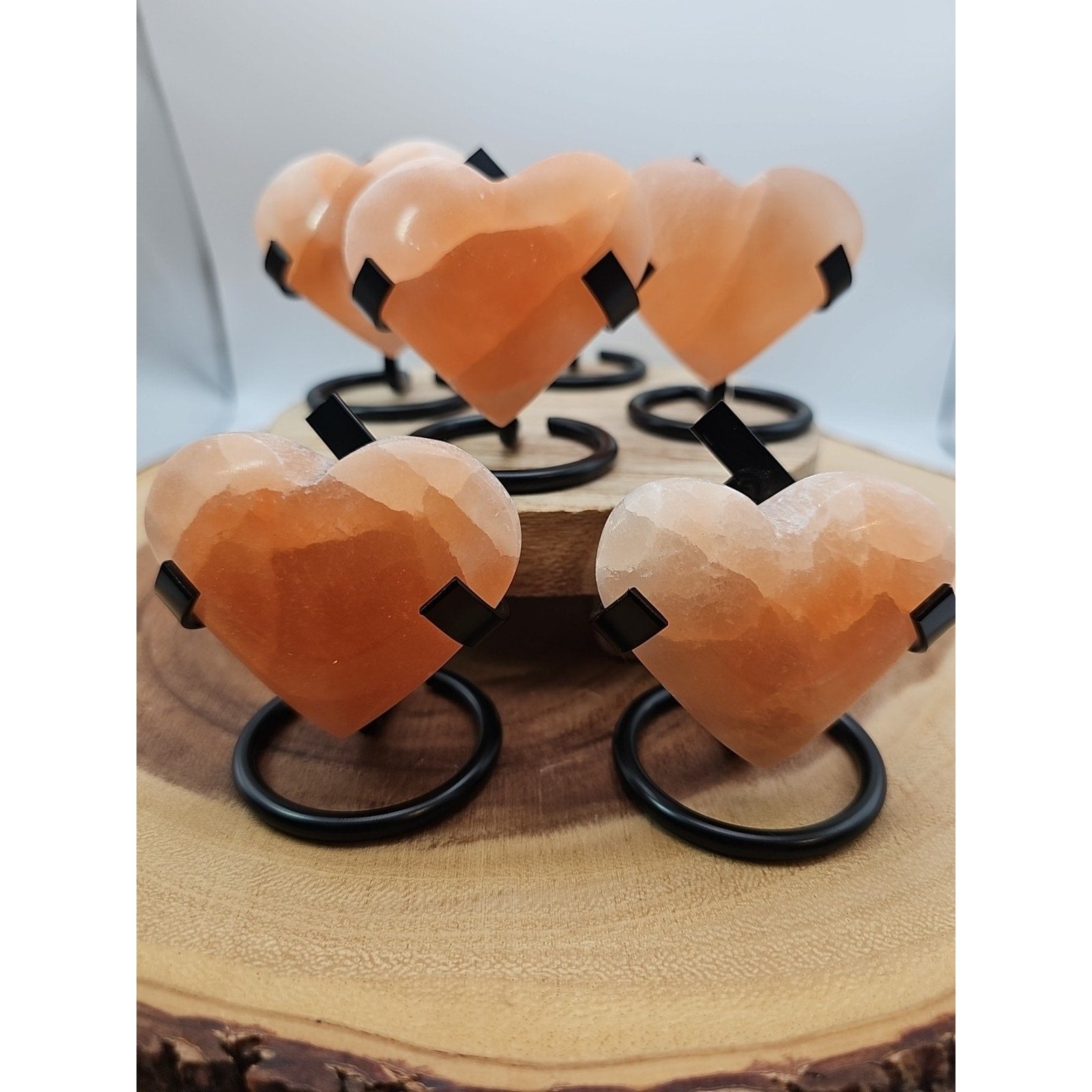Peach Selenite Palm Stone W/stand 1each
