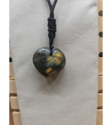 Labradorite Cord Necklace Healing/Protection Heart