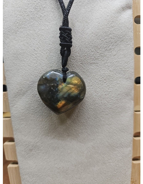 Load image into Gallery viewer, Labradorite Cord Necklace Healing/Protection Heart
