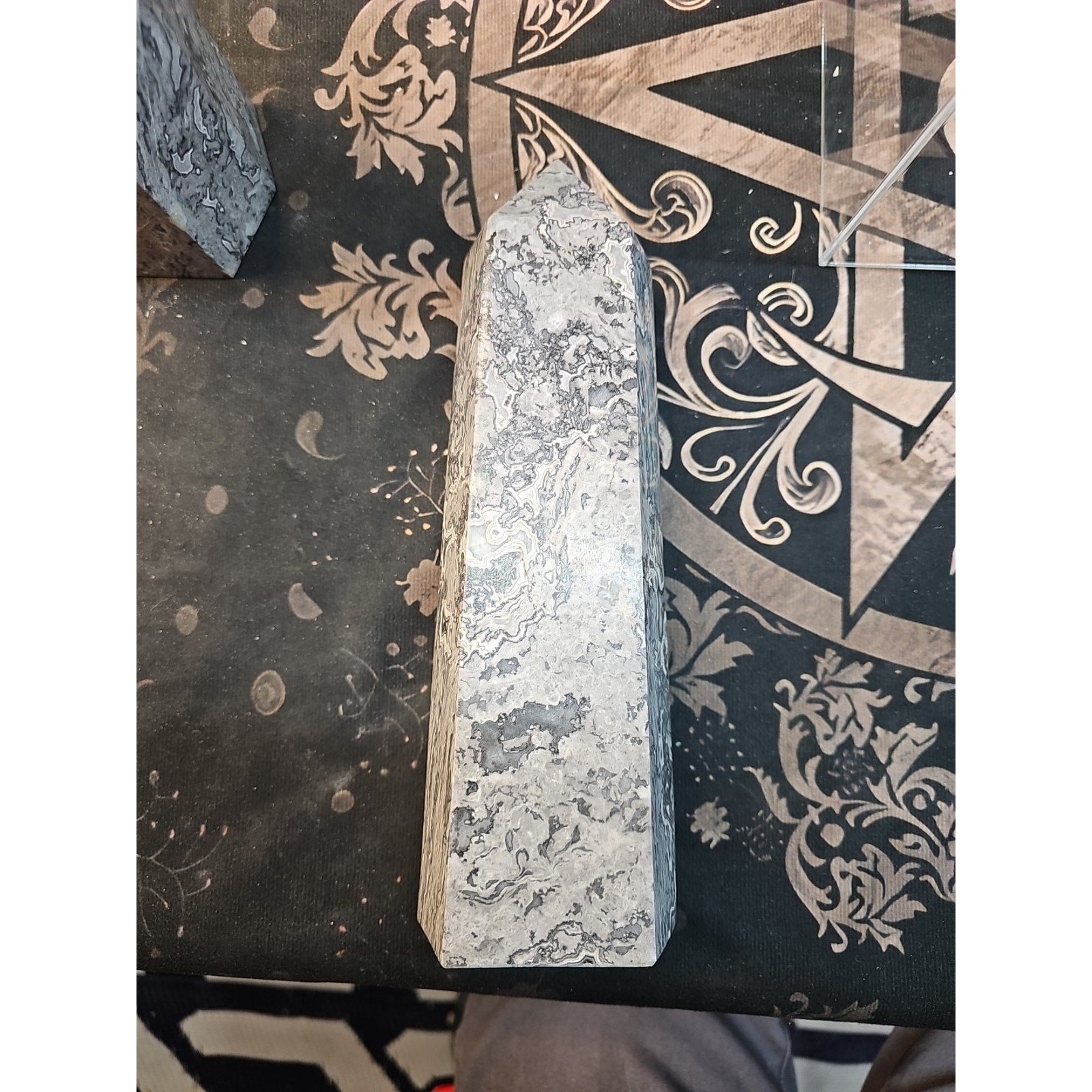 4.83lb 10in Tall Crazy Lace Jasper Crystal Point Tower Healing