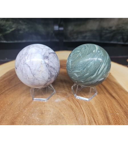 2Pcs A Set Of Natural Quartz Crystal Jasper Sphere Ball Polished 50-60mm &stand
