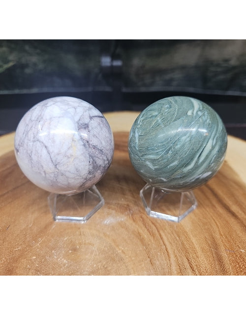 Load image into Gallery viewer, 2Pcs A Set Of Natural Quartz Crystal Jasper Sphere Ball Polished 50-60mm &amp;stand
