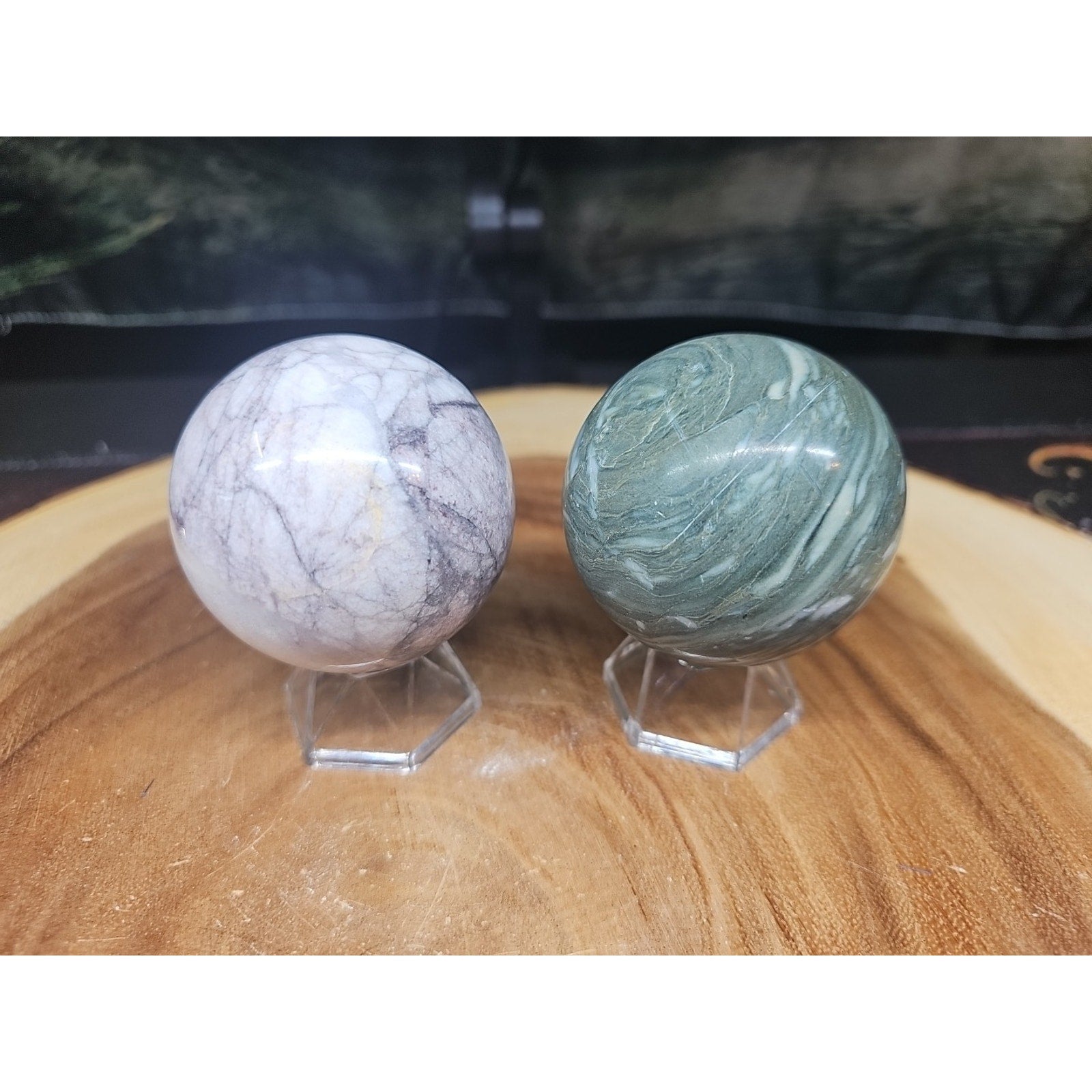 2Pcs A Set Of Natural Quartz Crystal Jasper Sphere Ball Polished 50-60mm &stand