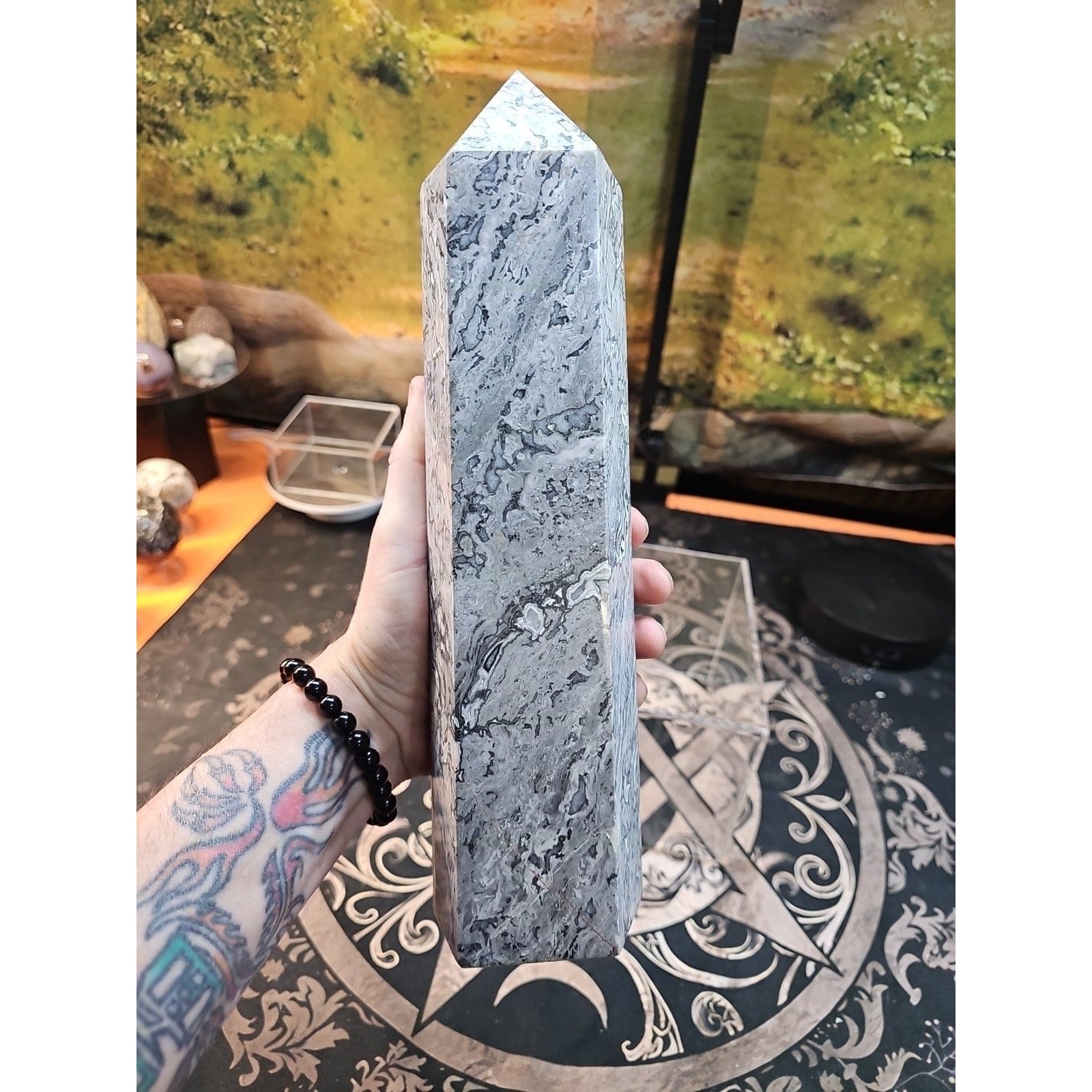 7.05lb 12in Tall Crazy Lace Jasper Crystal Point Tower Healing