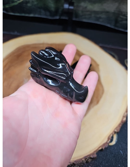 Load image into Gallery viewer, 1 Each Natural Black Obsidian Quartz Crystal Dragon Head Carving 102grams 7-8cm
