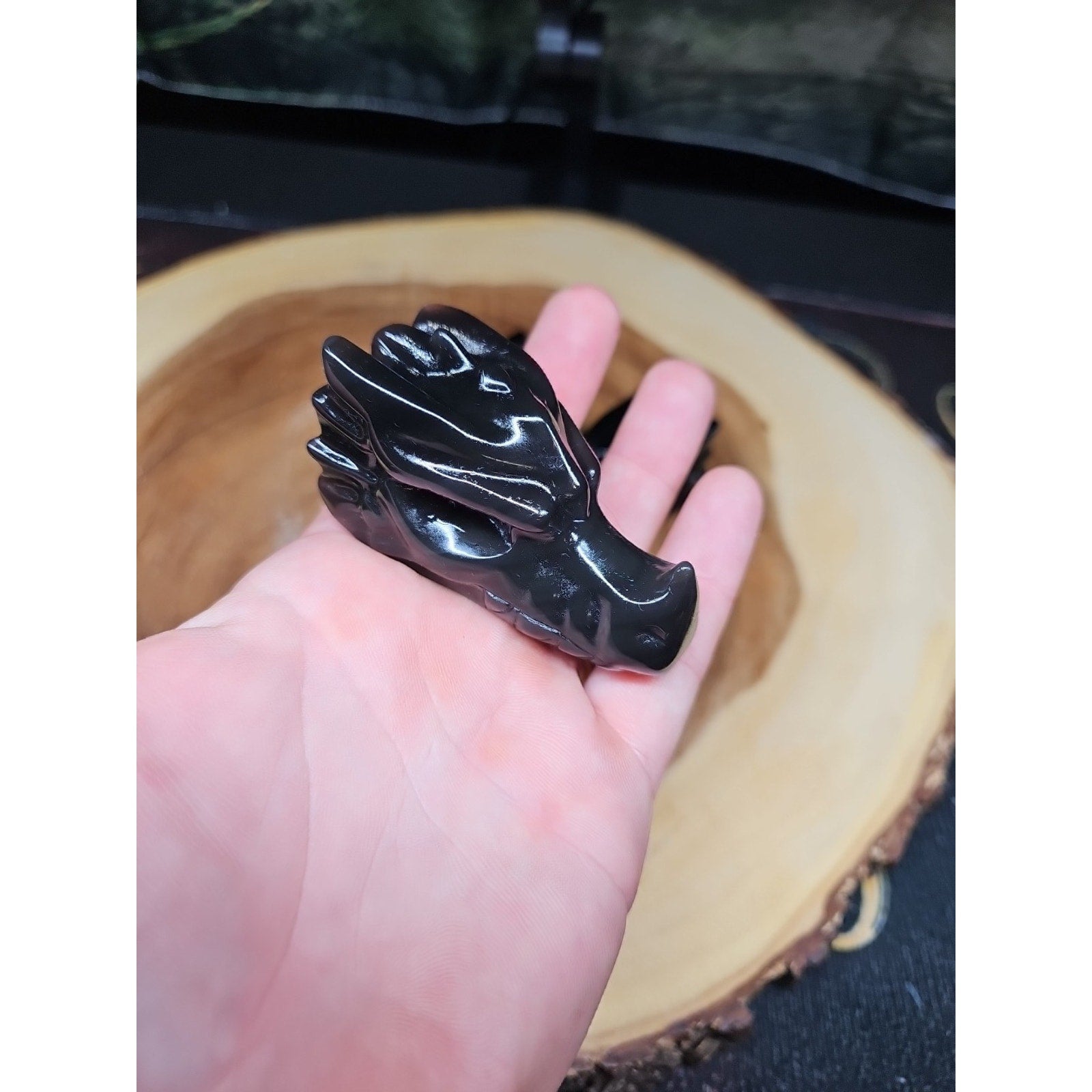 1 Each Natural Black Obsidian Quartz Crystal Dragon Head Carving 102grams 7-8cm