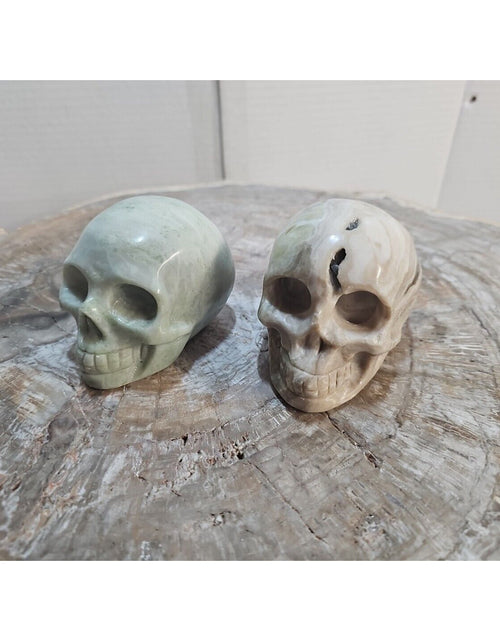 Load image into Gallery viewer, 2.18LB 2Pcs Natural Jasper Calcite Skulls Crystal Carving Mixed Stones Healing
