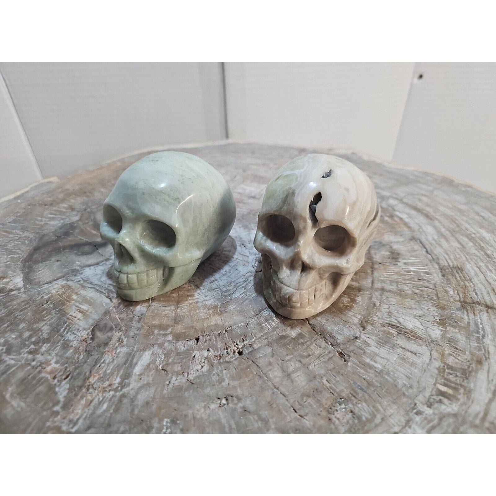 2.18LB 2Pcs Natural Jasper Calcite Skulls Crystal Carving Mixed Stones Healing
