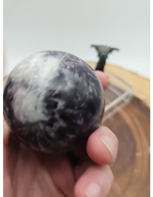 Load image into Gallery viewer, Amethyst Sphere .82lb 65mm W/Dragon Stand
