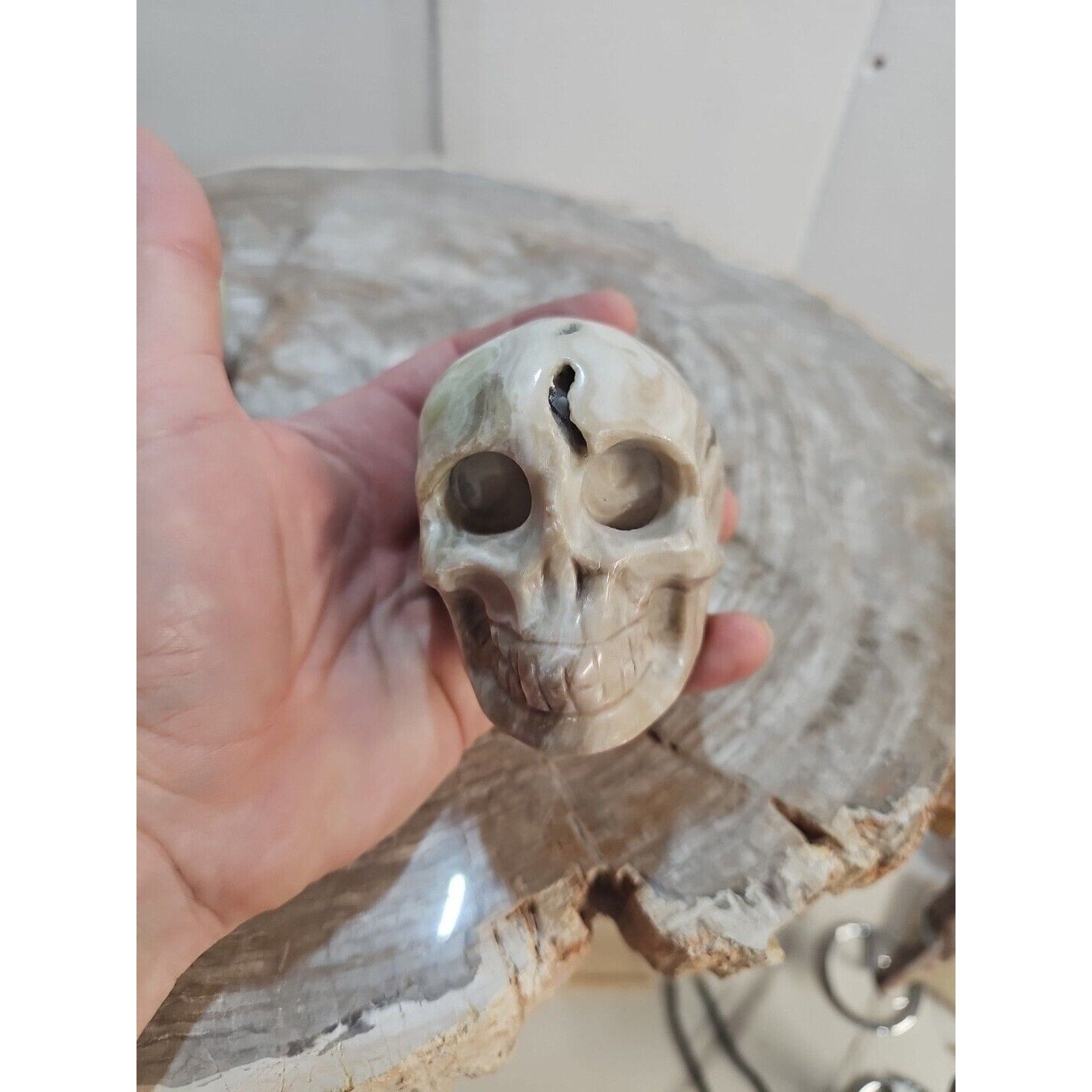 2.18LB 2Pcs Natural Jasper Calcite Skulls Crystal Carving Mixed Stones Healing