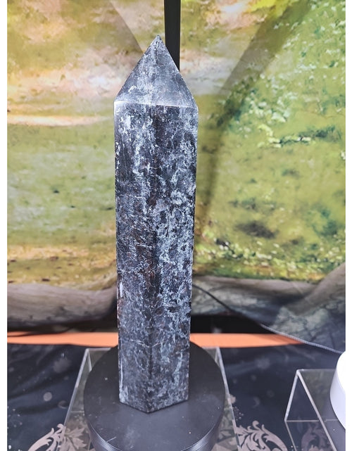 Load image into Gallery viewer, 6lbs 13in Tall Arfvedsonite Garnet Blue Flashes Crystal Point
