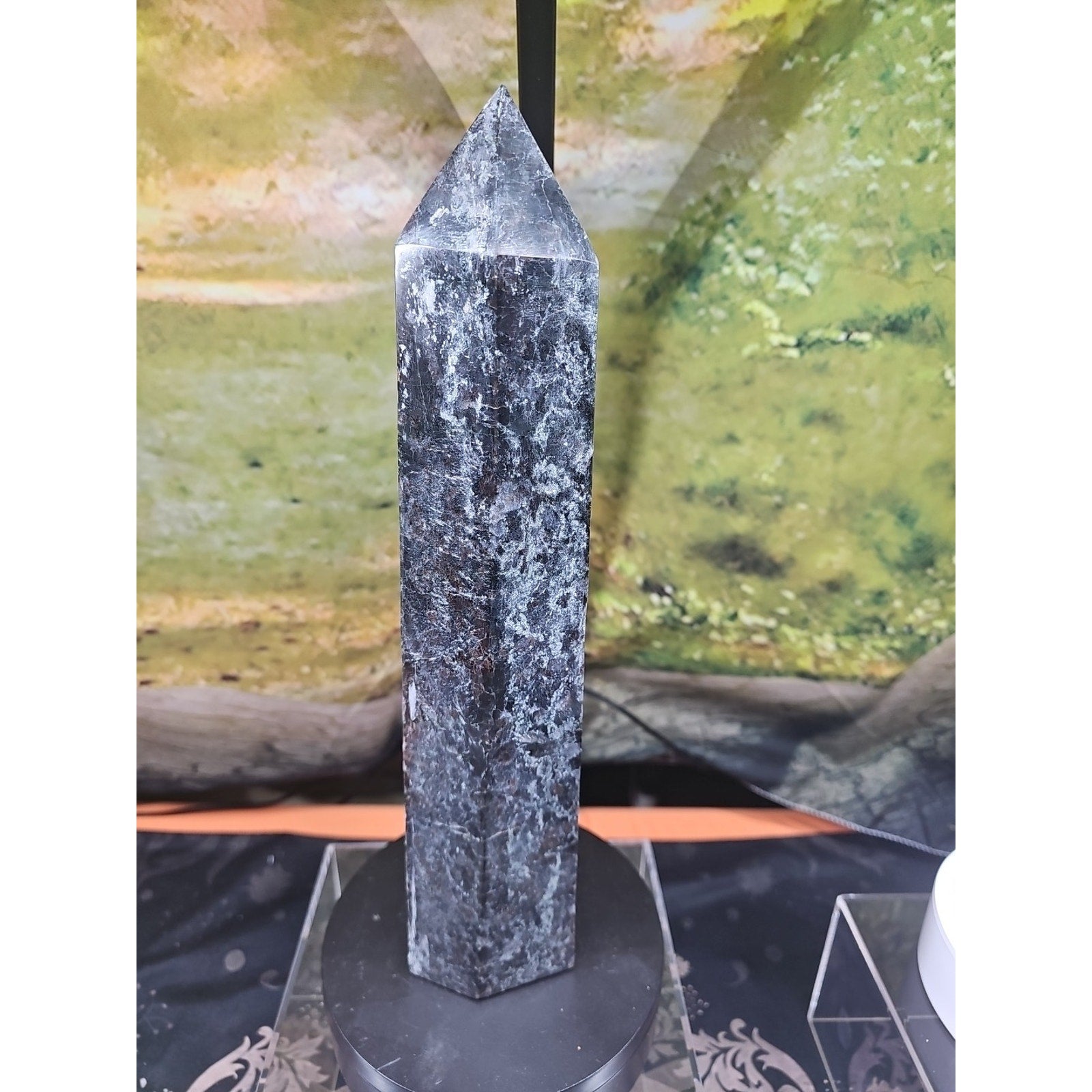 6lbs 13in Tall Arfvedsonite Garnet Blue Flashes Crystal Point