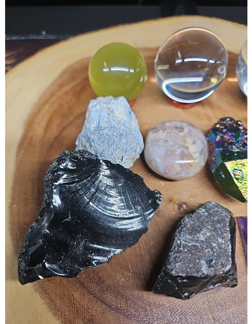 Load image into Gallery viewer, Mix Crystal Lot 2 Glass Sphere, Selenite, Obsidian, Amethyst, Agate,titanium
