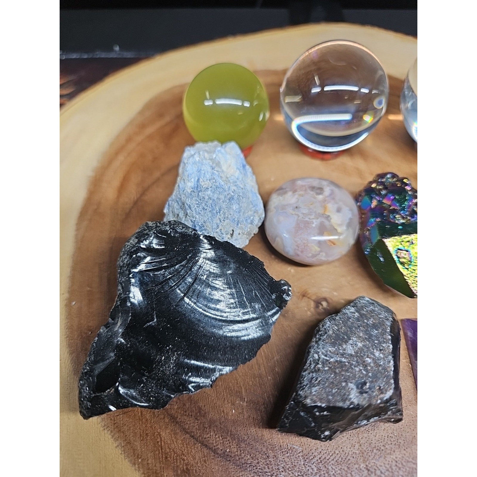 Mix Crystal Lot 2 Glass Sphere, Selenite, Obsidian, Amethyst, Agate,titanium