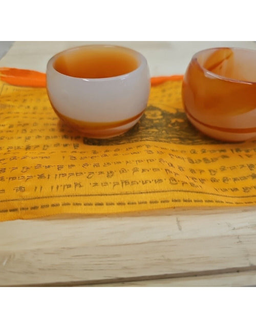 Load image into Gallery viewer, 2Pcs Manmade Art Agate Carnelian Quartz Crystal Tea Cup Carving Healing
